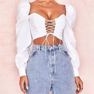 linen lace up corset top
